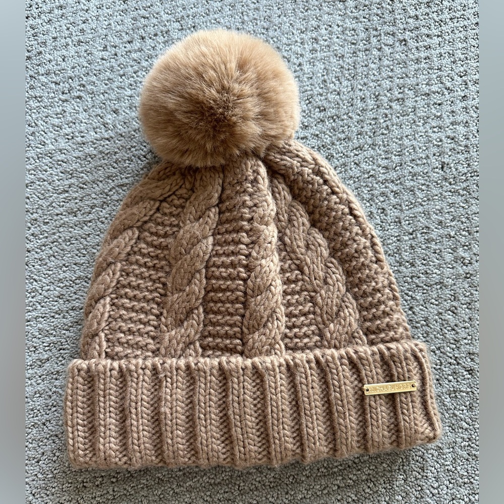 Michael Kors White and Tan Knit Beanie